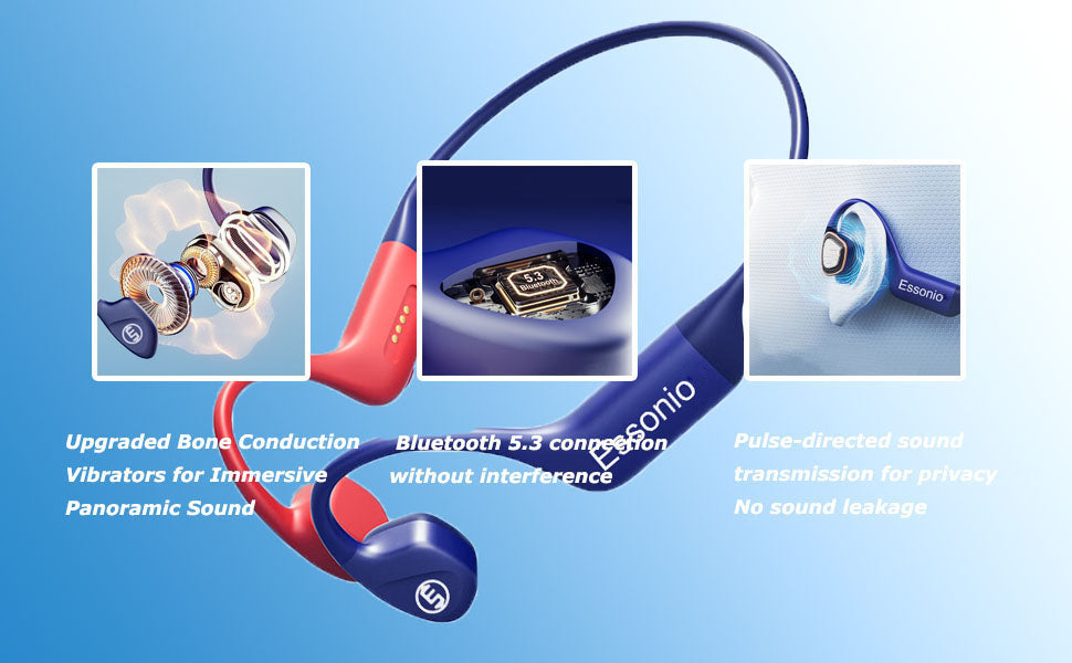 Open-ear Headphones Bluetooth5.3 with Mic IPX8 Swimming Bone Conduction Headset Built-in 32G Memory | ESSONIO-911 for Swimming Running Cycling Exercise