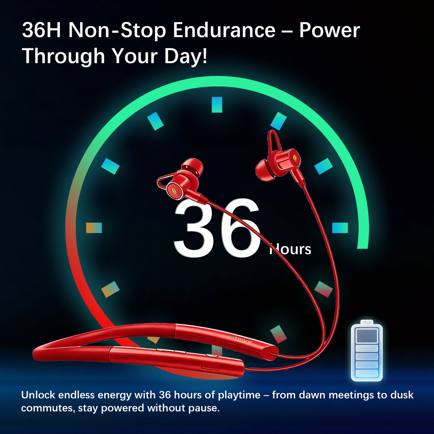 eckband Bluetooth Earbuds with Mic Hybrid Active Noise Cancelling, 24H Playtime, IPX5 Waterproof, Comfortable Magnetic Sport Headphones for Running, Work, Travel Red