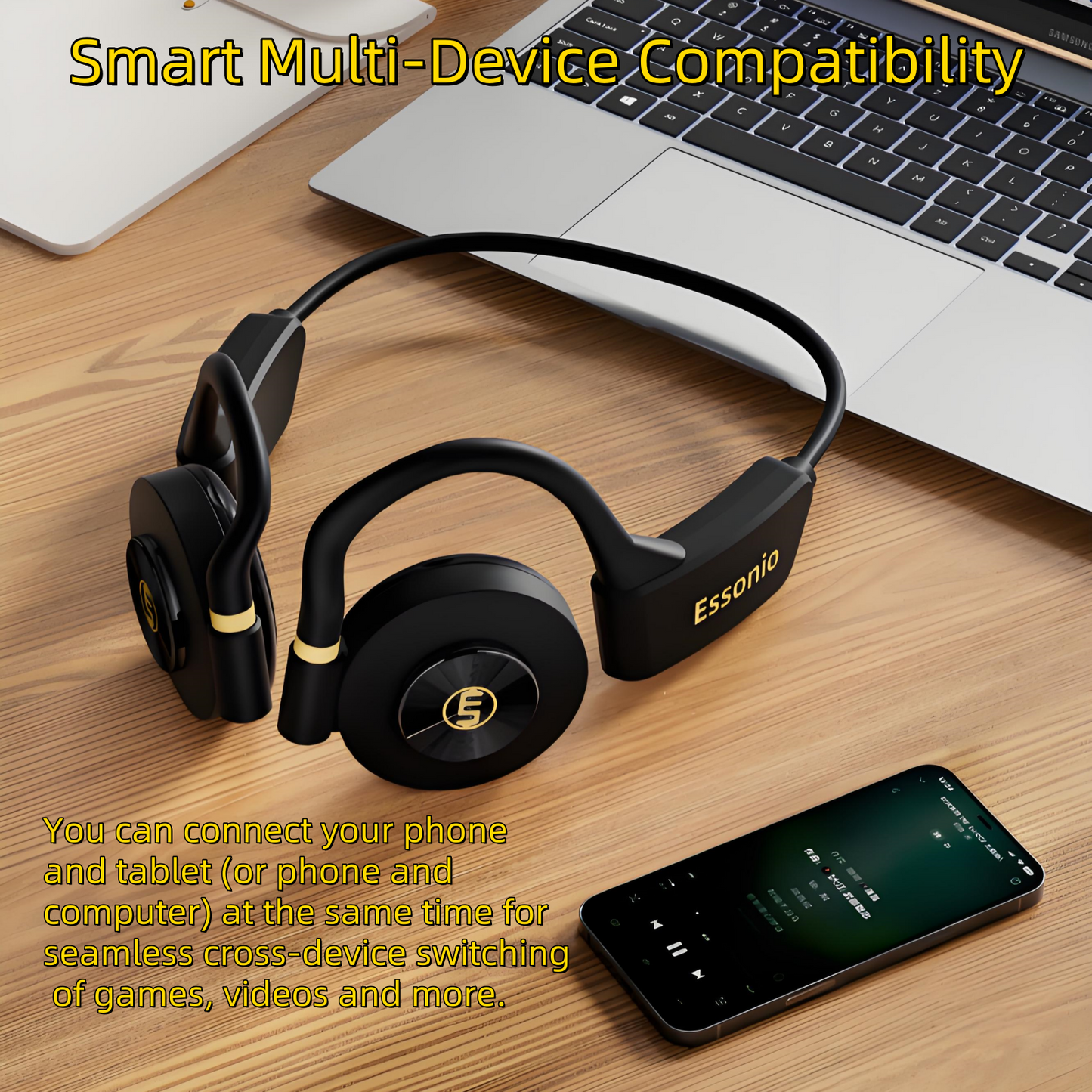 Open-Ear Headphones Bluetooth 5.3, DRD 3 Bass Modes 20H Playtime Dual Connect ESSNIO-XB1 for Running