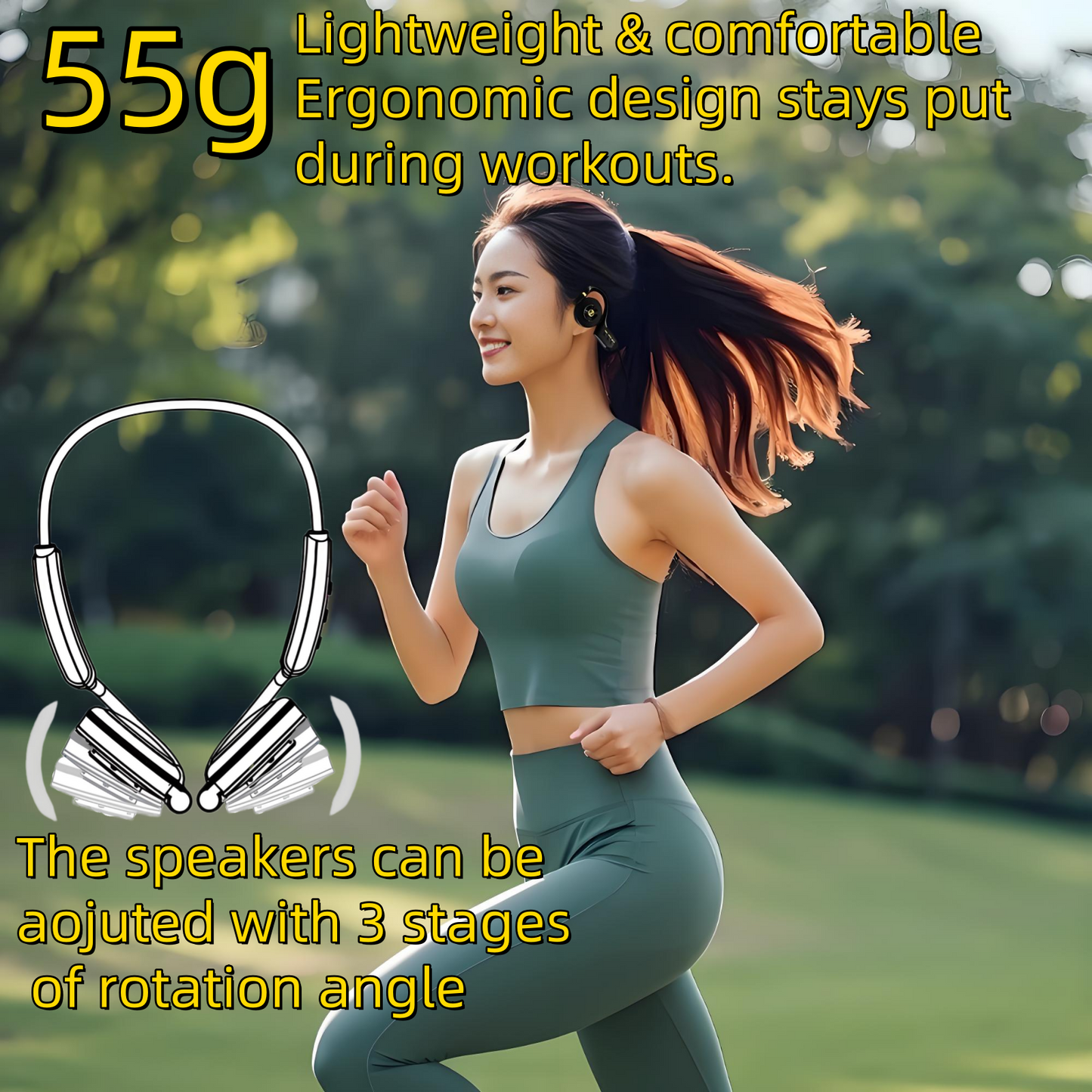 Open-Ear Headphones Bluetooth 5.3, DRD 3 Bass Modes 20H Playtime Dual Connect ESSNIO-XB1 for Running