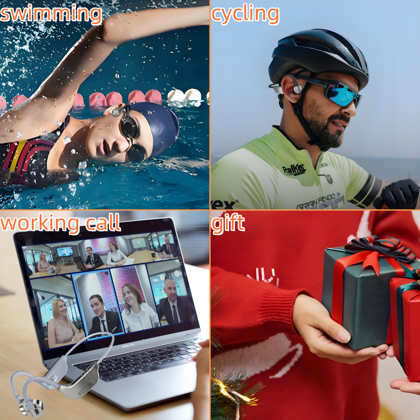Bone Conduction,Wireless Dual Bluetooth5.3 Open Ear Headset | ESSONIO-K9 IPX8 Waterproof Built-in Mic Call Noise Cancelling 3 Modes Lightweight Comfort Strong Bass for Swimming Running