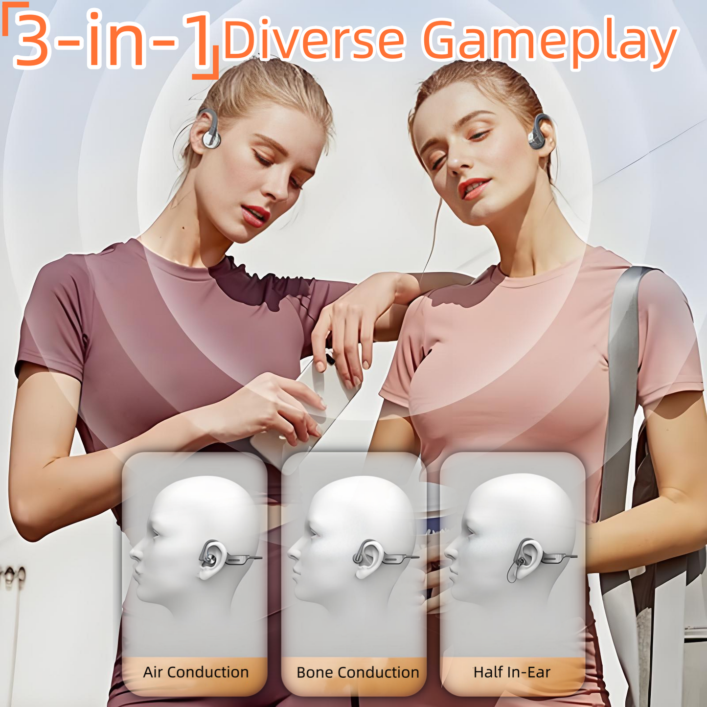 Bone Conduction,Wireless Dual Bluetooth5.3 Open Ear Headset | ESSONIO-K9 IPX8 Waterproof Built-in Mic Call Noise Cancelling 3 Modes Lightweight Comfort Strong Bass for Swimming Running