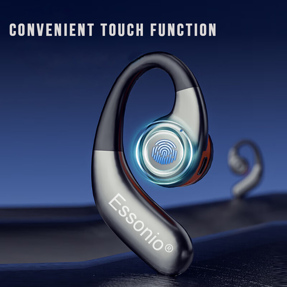 Open Ear Wireless Earbuds 9Hrs Playtime IPX5 Waterproof | ESSONIO-M13, Stereo Sound with Touch Control Secure Ear-Hook for Running Cycling Gym & Commuters