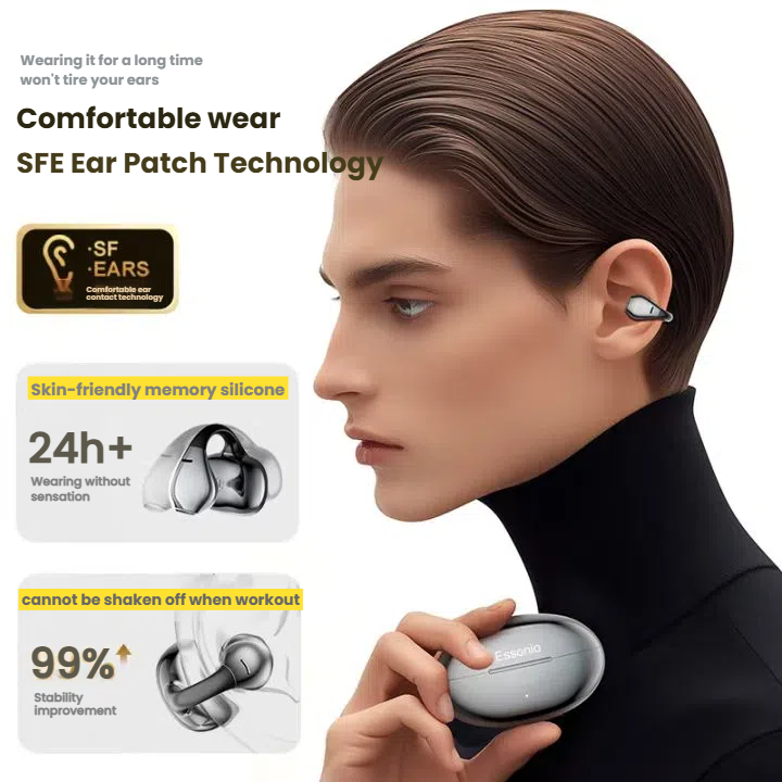 Open Ear Earphones with Bluetooth5.4, Ultra light clip wireless earbuds AI call Noise Cancelling, 68H Playtime, Dual Device Sync, Waterproof Wireless Earbuds for Running, Cycling, Gym & Work