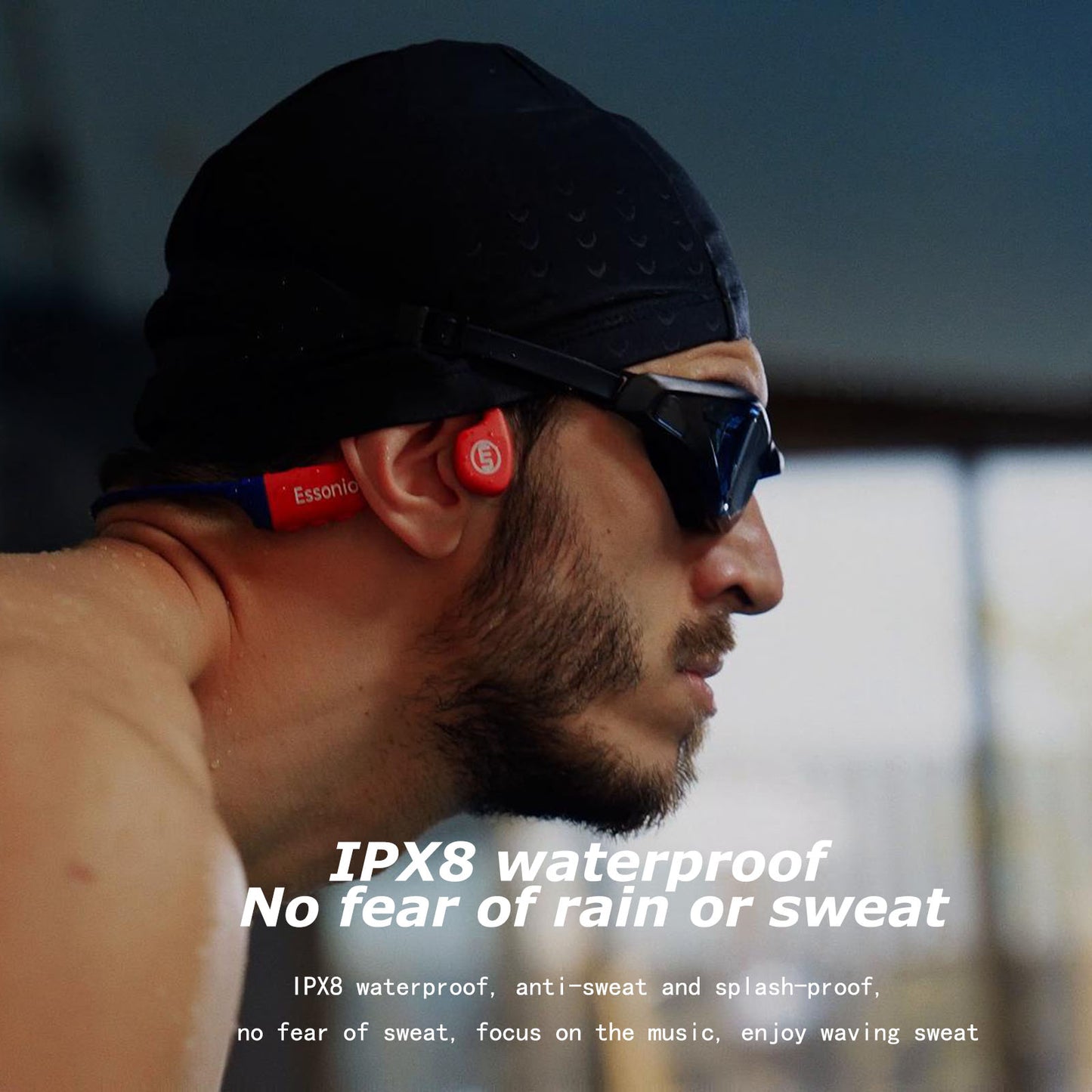 Open-ear Headphones Bluetooth5.3 with Mic IPX8 Swimming Bone Conduction Headset Built-in 32G Memory | ESSONIO-911 for Swimming Running Cycling Exercise