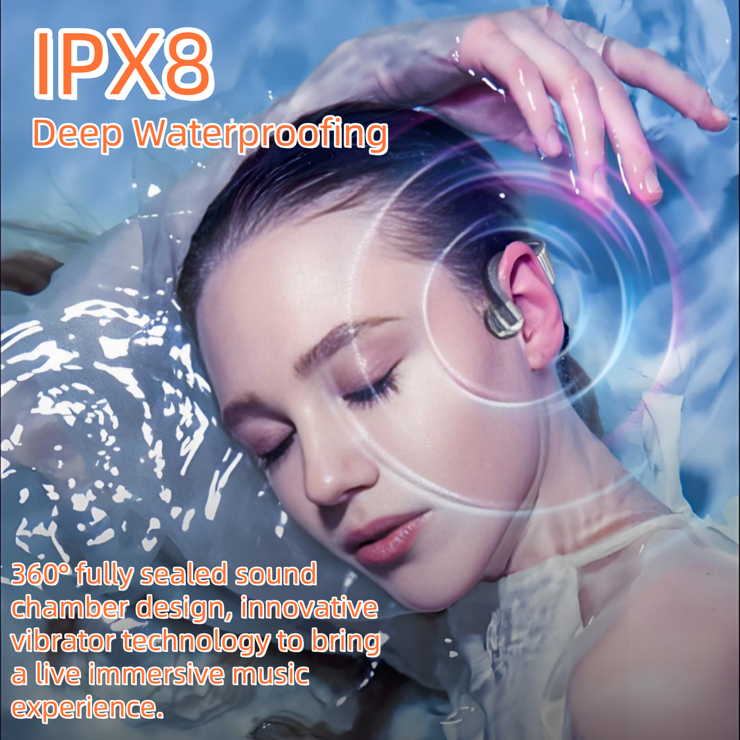 Bone Conduction,Wireless Dual Bluetooth5.3 Open Ear Headset | ESSONIO-K9 IPX8 Waterproof Built-in Mic Call Noise Cancelling 3 Modes Lightweight Comfort Strong Bass for Swimming Running