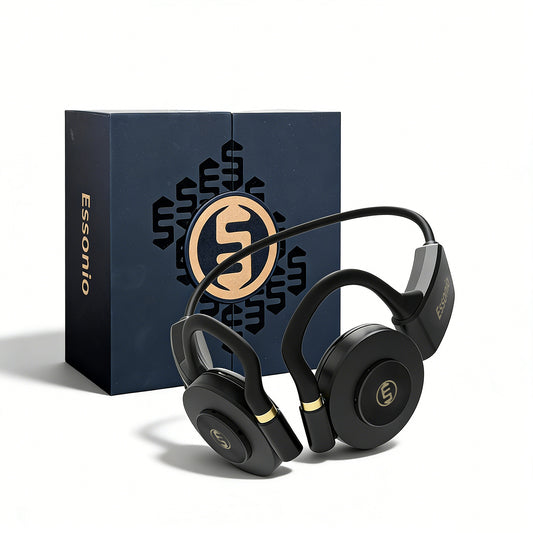 Essonio Open Ear Headphones - Ultra Deep Bass Wireless Bluetooth Air Conduction Headphones 3-Level Deep Bass Ultra-Wideband ANC 20H Play Multi-Point Connect Clear Call