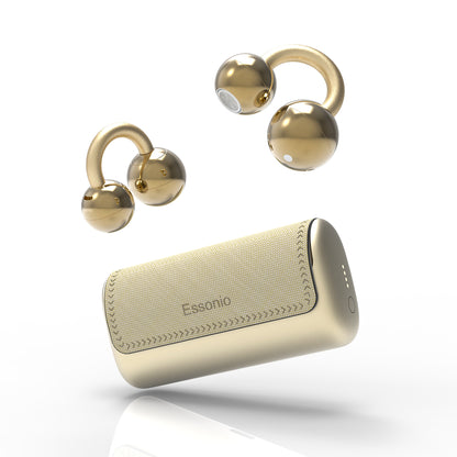 Essonio Ultra Open Ear Earbuds Removable Washable Case Wireless Clip On Headphones Powerful Sound Bluetooth 6.0 Dual Device Sync AI Clear Calls Waterproof for Sports Work Black