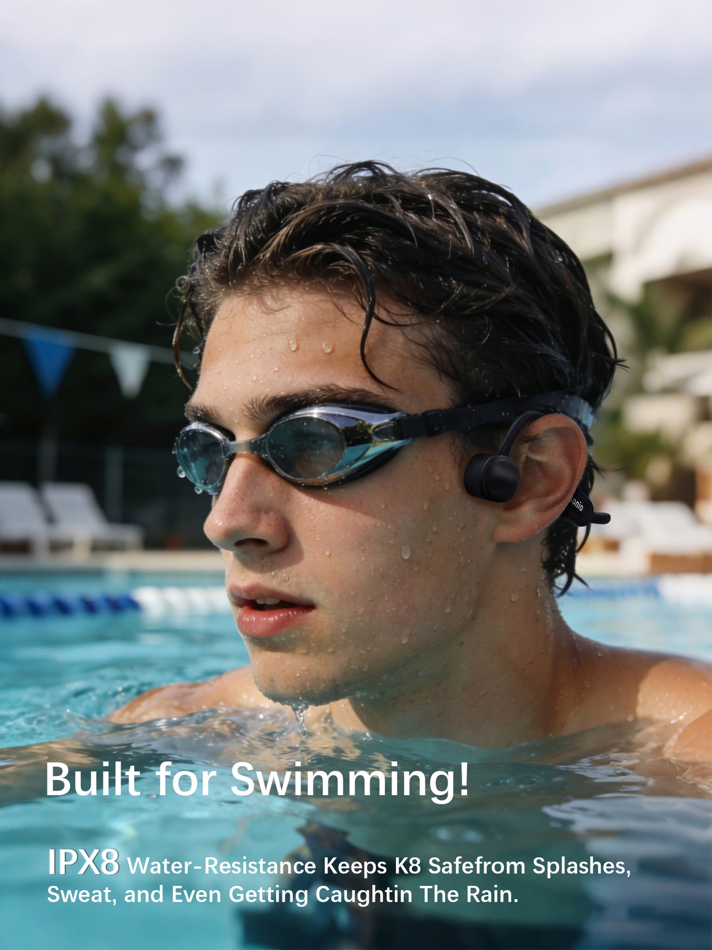 Essonio Bone Conduction Headphones IP68 Waterproof for Swimming, 32GB MP3 Player Bluetooth 5.3 Open Ear Headphones, 12H Battery, Secure Fit for Running & Cycling Black