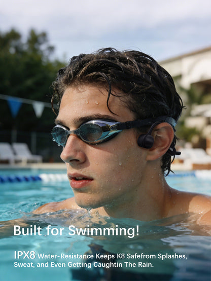 Essonio Bone Conduction Headphones IP68 Waterproof for Swimming, 32GB MP3 Player Bluetooth 5.3 Open Ear Headphones, 12H Battery, Secure Fit for Running & Cycling Black