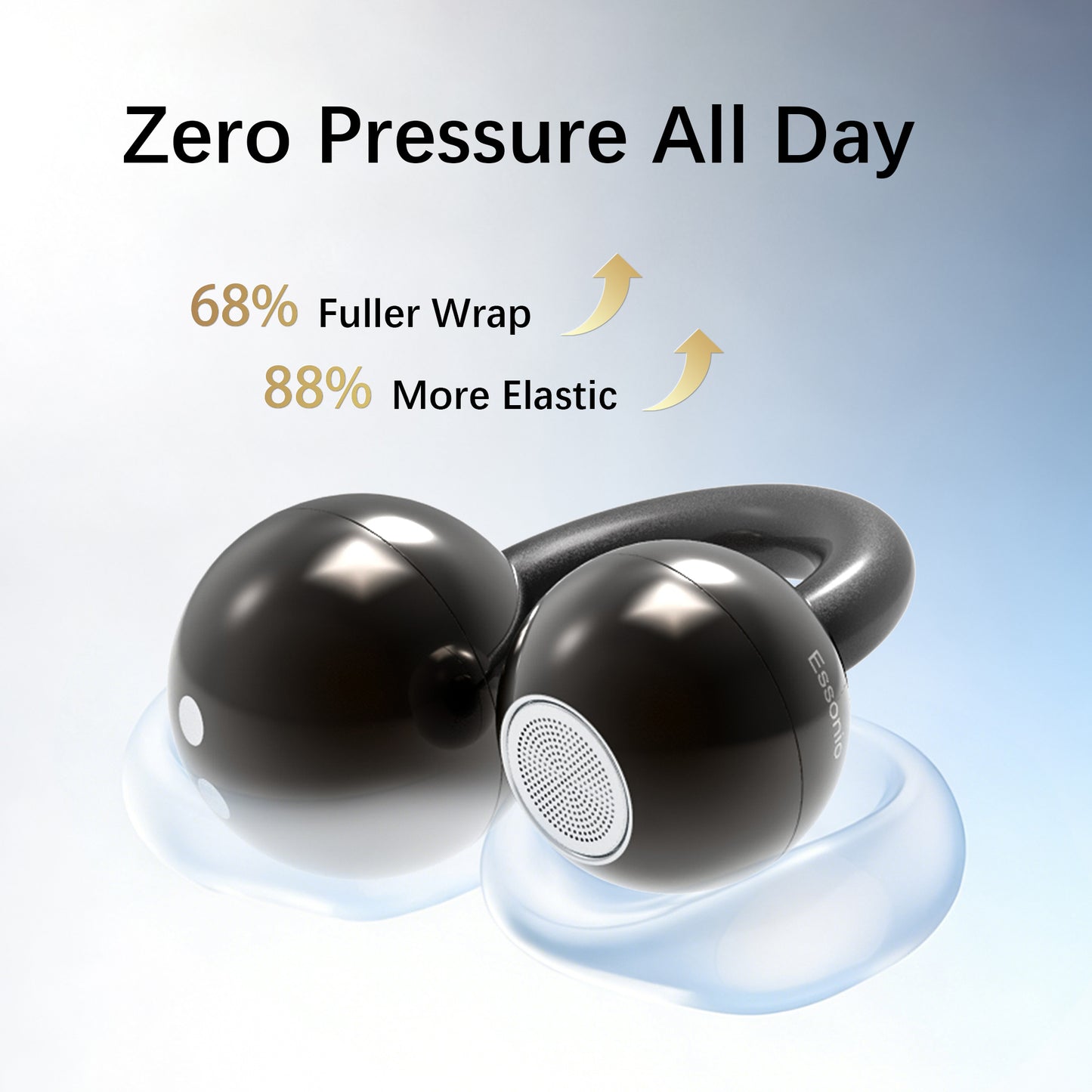 Essonio Ultra Open Ear Earbuds Removable Washable Case Wireless Clip On Headphones Powerful Sound Bluetooth 6.0 Dual Device Sync AI Clear Calls Waterproof for Sports Work Black