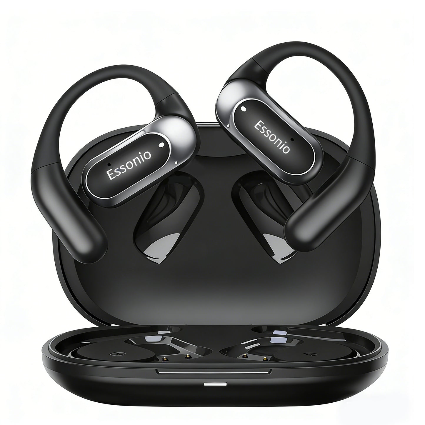 Essonio Open Ear Earbuds Wireless Ear Hooks Headphones, Ultra Lightweight Powerful Stereo Sound 35H Playtime Bluetooth 5.4 Dual Device Sync AI Clear Calls Waterproof for Small Ears