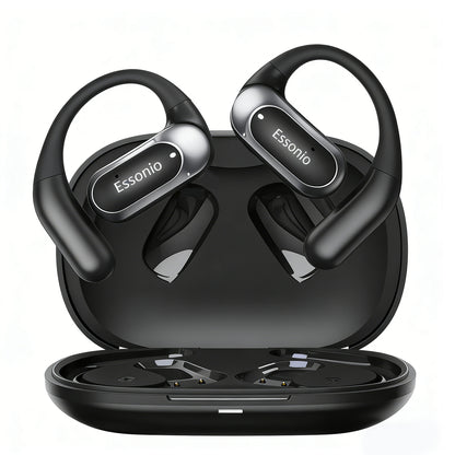 Essonio Open Ear Earbuds Wireless Ear Hooks Headphones, Ultra Lightweight Powerful Stereo Sound 35H Playtime Bluetooth 5.4 Dual Device Sync AI Clear Calls Waterproof for Small Ears