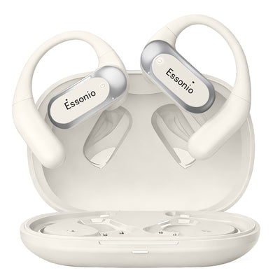 Essonio Open Ear Earbuds Wireless Ear Hooks Headphones, Ultra Lightweight Powerful Stereo Sound 35H Playtime Bluetooth 5.4 Dual Device Sync AI Clear Calls Waterproof for Small Ears