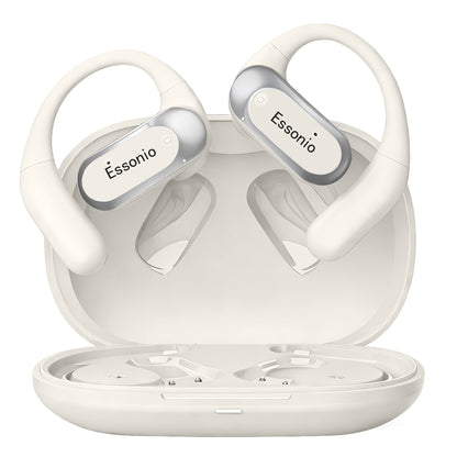 Essonio Open Ear Earbuds Wireless Ear Hooks Headphones, Ultra Lightweight Powerful Stereo Sound 35H Playtime Bluetooth 5.4 Dual Device Sync AI Clear Calls Waterproof for Small Ears