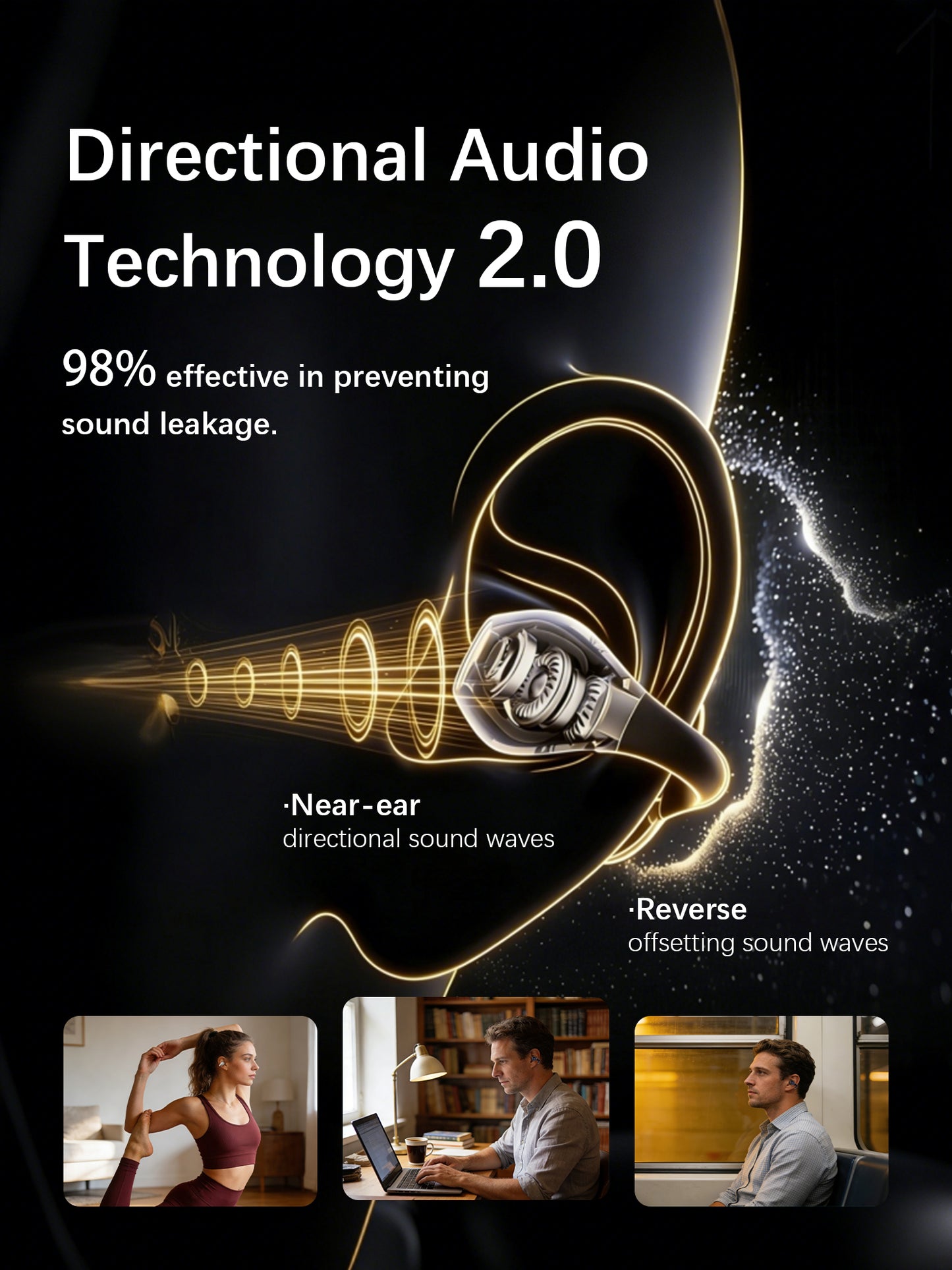 Open Ear Clip On Earbuds Air Conduction Wireless Headphones, Premium Master-Tuned Sound, Bluetooth 6.0, Ultra-Comfort Titanium Fit, AI Clear Calls, IPX5 Waterproof for Sports Running Workout Office