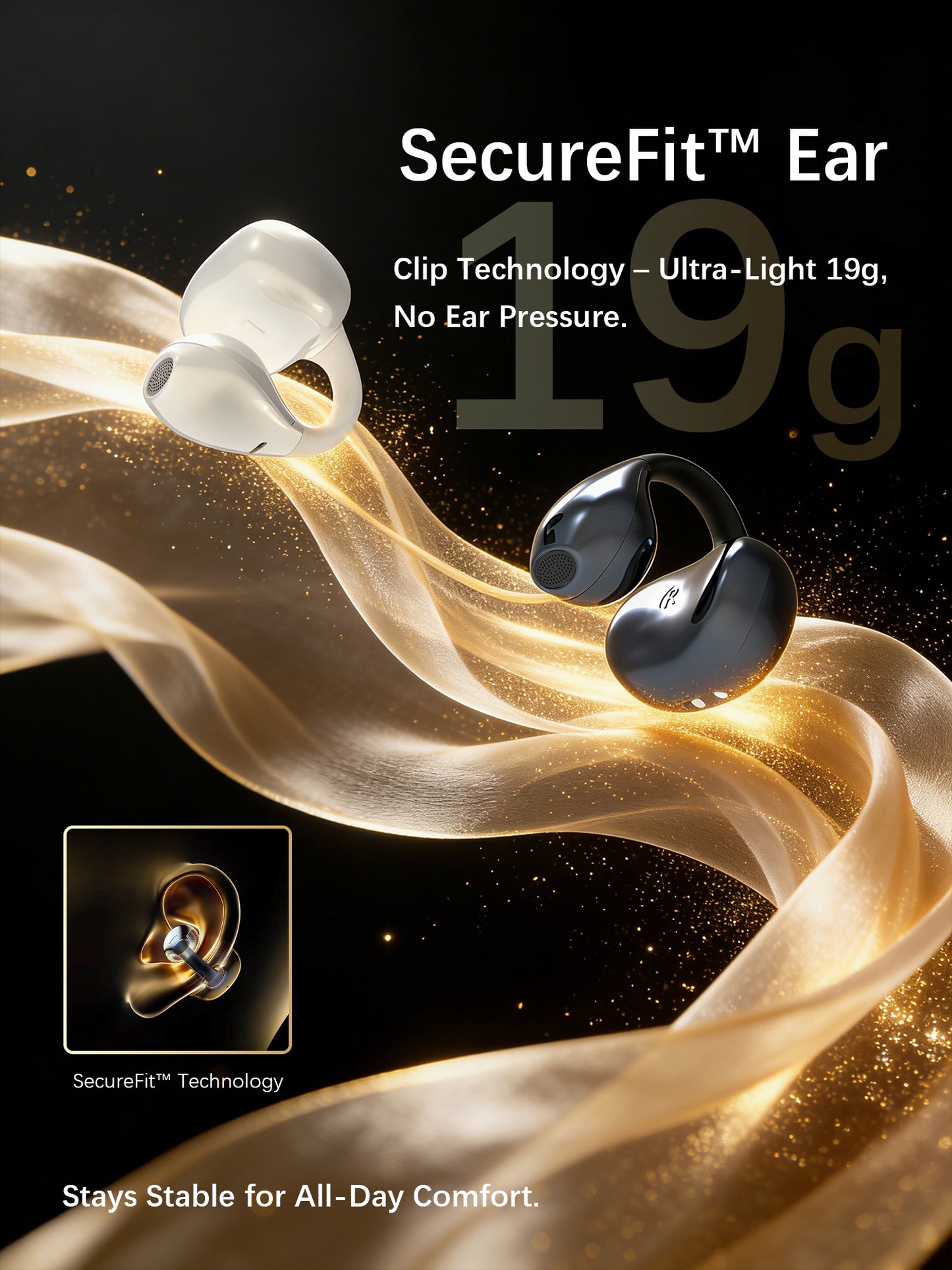 Open Ear Clip On Earbuds Air Conduction Wireless Headphones, Premium Master-Tuned Sound, Bluetooth 6.0, Ultra-Comfort Titanium Fit, AI Clear Calls, IPX5 Waterproof for Sports Running Workout Office