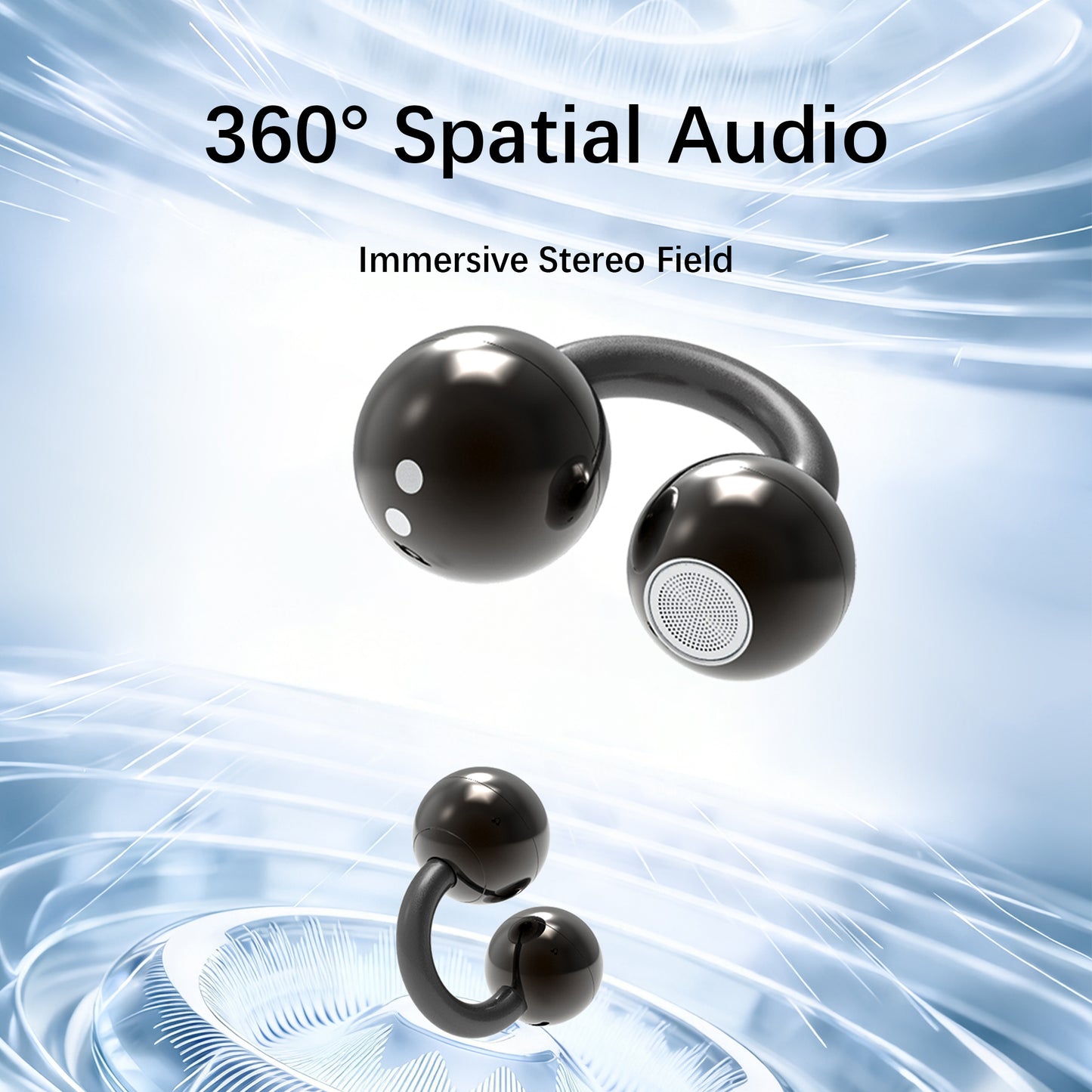 Essonio Ultra Open Ear Earbuds Removable Washable Case Wireless Clip On Headphones Powerful Sound Bluetooth 6.0 Dual Device Sync AI Clear Calls Waterproof for Sports Work Black