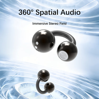 Essonio Ultra Open Ear Earbuds Removable Washable Case Wireless Clip On Headphones Powerful Sound Bluetooth 6.0 Dual Device Sync AI Clear Calls Waterproof for Sports Work Black