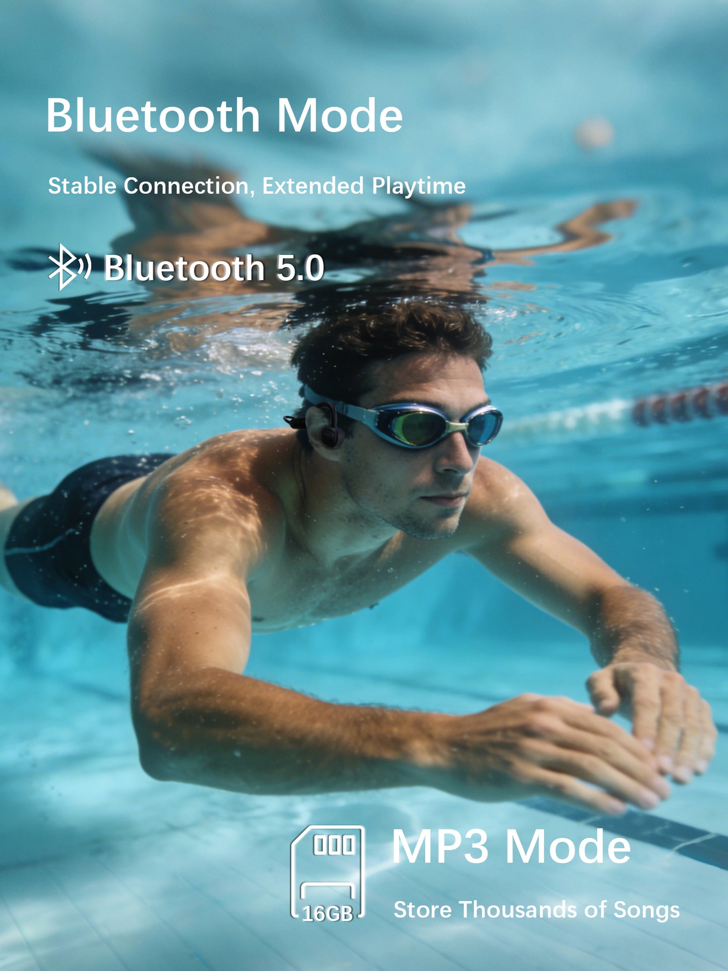 Essonio Bone Conduction Headphones IP68 Waterproof for Swimming, 32GB MP3 Player Bluetooth 5.3 Open Ear Headphones, 12H Battery, Secure Fit for Running & Cycling Black