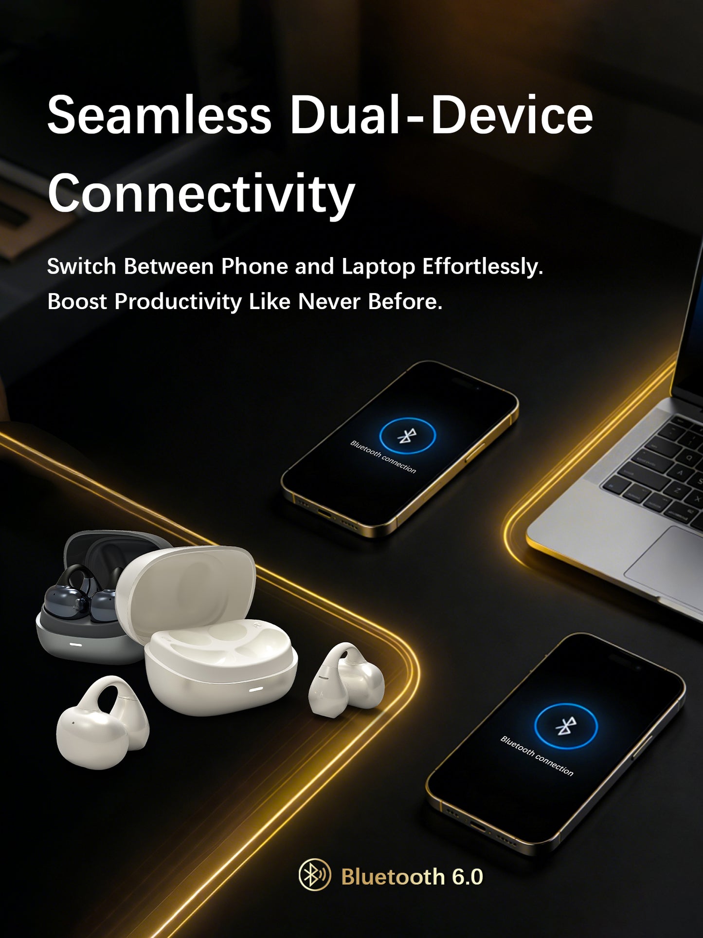 Open Ear Clip On Earbuds Air Conduction Wireless Headphones, Premium Master-Tuned Sound, Bluetooth 6.0, Ultra-Comfort Titanium Fit, AI Clear Calls, IPX5 Waterproof for Sports Running Workout Office