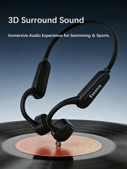 Essonio Bone Conduction Headphones IP68 Waterproof for Swimming, 32GB MP3 Player Bluetooth 5.3 Open Ear Headphones, 12H Battery, Secure Fit for Running & Cycling Black