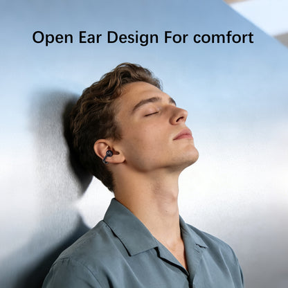 Essonio Ultra Open Ear Earbuds Removable Washable Case Wireless Clip On Headphones Powerful Sound Bluetooth 6.0 Dual Device Sync AI Clear Calls Waterproof for Sports Work Black