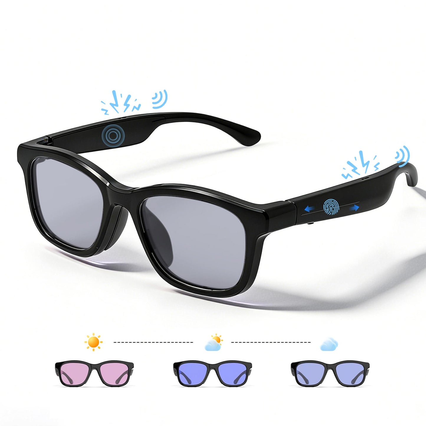 S1 AI Smart Glasses, 0.1s Fast Electrochromic Sunglasses, 4-Speed Adjustable Transmittance, Bluetooth 5.4 Open Ear Audio, UV400 Anti-Blue Light Button Control Eyewear for Men Women Driving Sports Gift