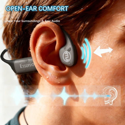 Bone Conduction Headphones IP68 Waterproof Swimming Headphones with Mic Bluetooth Open Ear Earbuds with MP3 Mode 32GB Memory Deep Bass Secure Fit for Running, Cycling and Fitness, Black