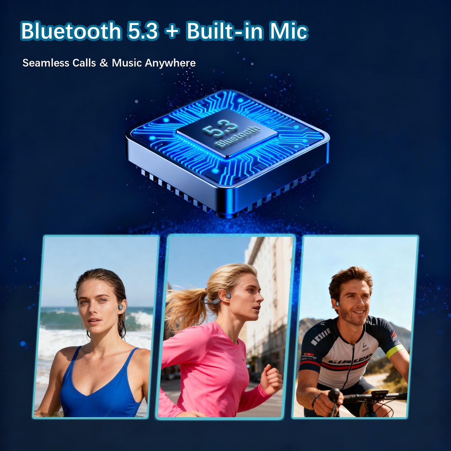 Bone Conduction Headphones IP68 Waterproof Swimming Headphones with Mic Bluetooth Open Ear Earbuds with MP3 Mode 32GB Memory Deep Bass Secure Fit for Running, Cycling and Fitness, Black