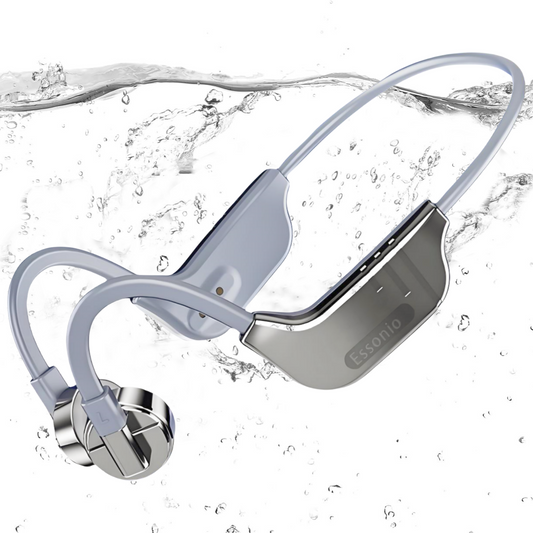 Bone Conduction,Wireless Dual Bluetooth5.3 Open Ear Headset | ESSONIO-K9 IPX8 Waterproof Built-in Mic Call Noise Cancelling 3 Modes Lightweight Comfort Strong Bass for Swimming Running