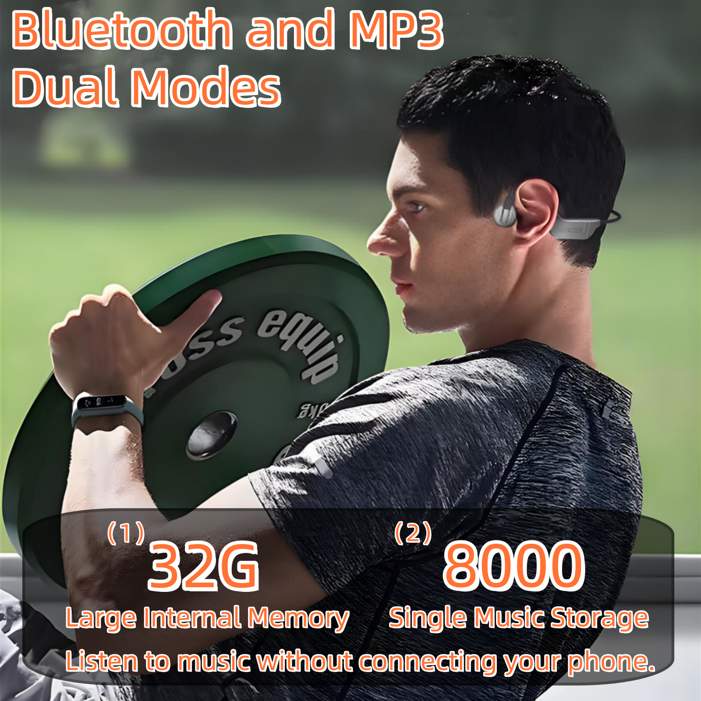 Bone Conduction,Wireless Dual Bluetooth5.3 Open Ear Headset | ESSONIO-K9 IPX8 Waterproof Built-in Mic Call Noise Cancelling 3 Modes Lightweight Comfort Strong Bass for Swimming Running