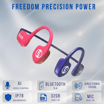 Swimming Headphone Bone Conduction Headphones – Waterproof IP68, Open-Ear Bluetooth 5.4 with 32GB MP3, Built-in Mic, AI Voice Control, Liquid-Silicone Wrapped Titanium for Swimming, Running, and Gym