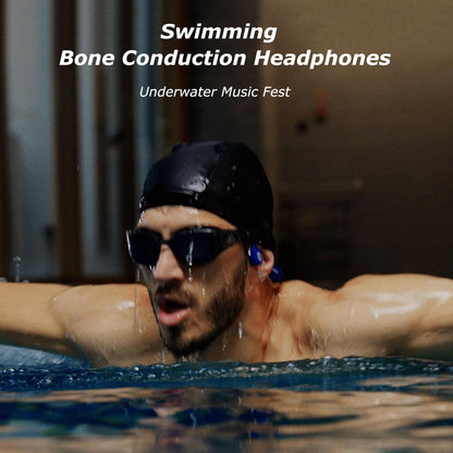 Open-ear Headphones Bluetooth5.3 with Mic IPX8 Swimming Bone Conduction Headset Built-in 32G Memory | ESSONIO-911 for Swimming Running Cycling Exercise